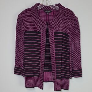 MING WANG collared textured cardigan sweater 3/4 sleeves size Large